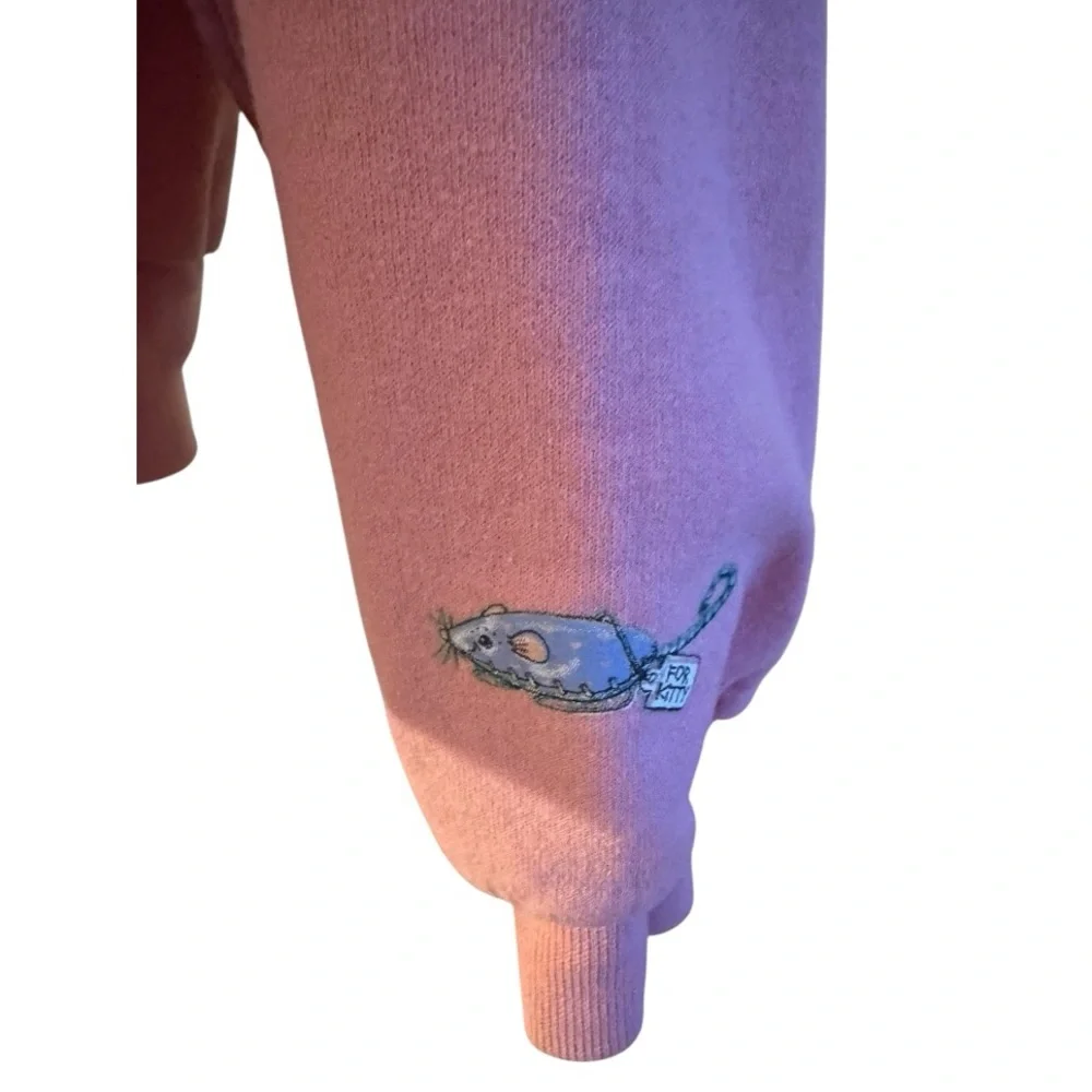 Vintage Day Breeze Pink Cat Sweatshirt Size L Embroidered Collar 90s Pullover - Picture 3 of 5